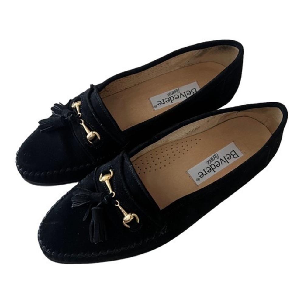 Belvedere Men Black Suede Leather Loafers With Tassel Size 9N